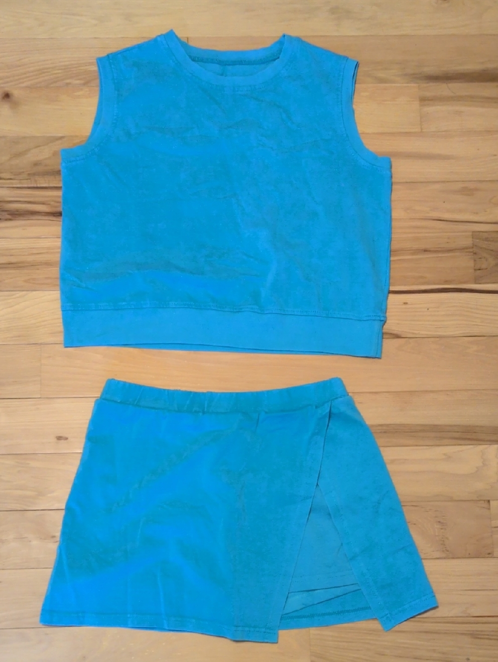 Sleeveless Crop Top & Wrap Mini Skirt Set - Teal
